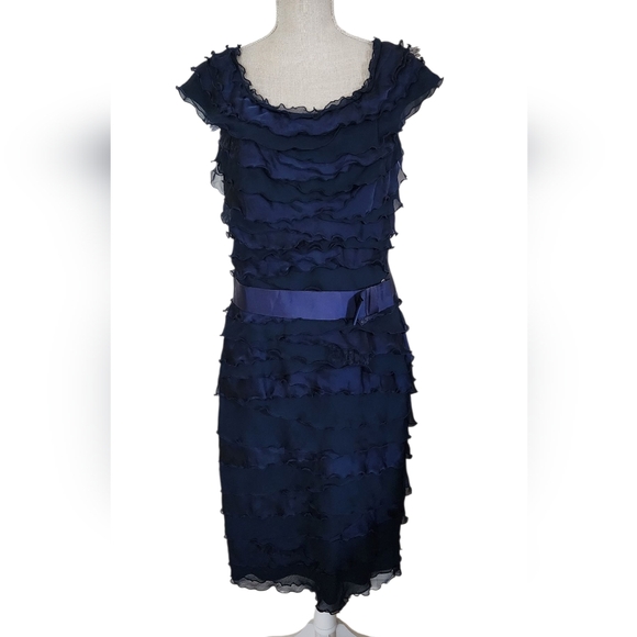 Tadashi Shoji Blue Tiered Ruffled Sheath Dress Plus Size 13 - Picture 1 of 7